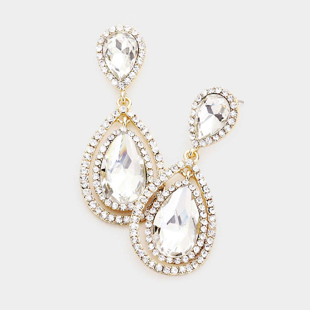 Teardrop Crystal Rhinestone Dangle Evening Earrings